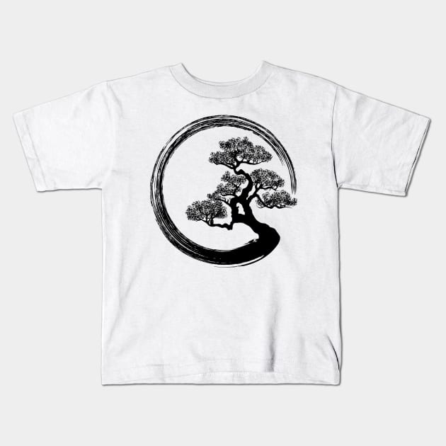 Enso Zen Circle and Bonsai Tree Kids T-Shirt by Nartissima